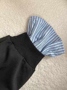 Franclia 大码女式条纹拼接休闲宽松长袖卫衣 - 黑色 - 查看 5