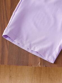 2pcs Tween Girls Casual Elegant Floral 3D Decor Vest Shirt & Pants Set - Purple - View 3