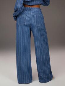 Athîral 女士简约印花休闲长袖衬衫和牛仔裤套装 - 彩色 - 查看 4