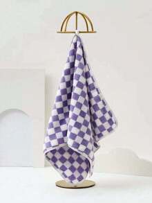 Coral Fleece Plaid Print Towel Blanket Super Soft Comfortable Highly Absorbent No Shedding Multi-Purpose Wrap For Adults Couples Home Beach Swimming Use Face Hand Bath Towel Sofa Air Conditioning Throw Seaside Cushion Available In 3475/4080/70140/90170cm Sizes Lightweight Durable Machine Washable - Purple - View 7