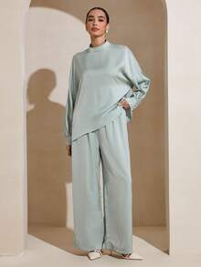 Graceveil 两件套优雅橄榄绿长袖女装 - 綠色 - 查看 3