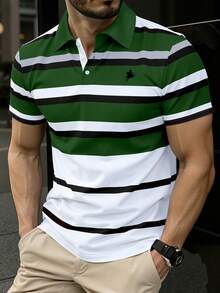 Manfinity Bizformal Camisa polo de manga corta a rayas para hombre