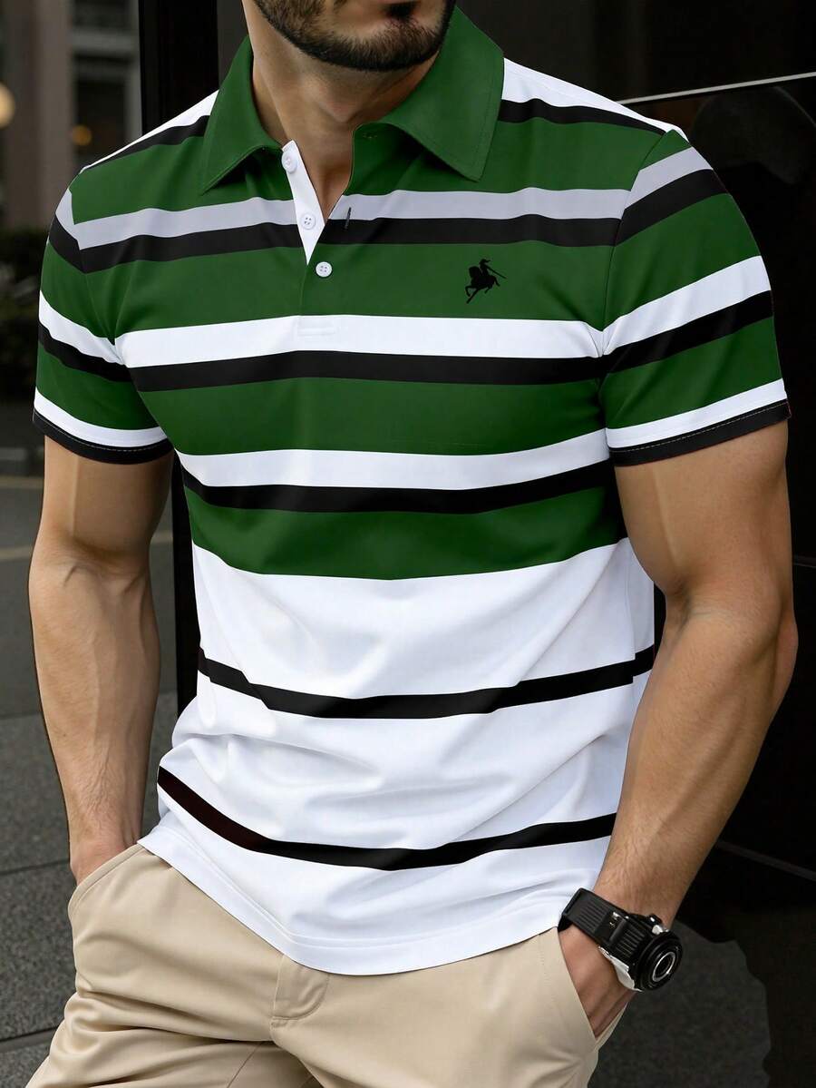 Manfinity Bizformal Camisa polo de manga corta a rayas para hombre