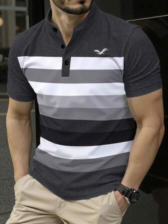 Manfinity Mode Erkekler İçin Vazgeçilmez Şık Henley Yaka Düz Renk Polo Tişört