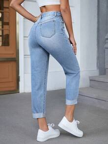 SHEIN SXY Plus Size Casual Washed High Waist Tapered Leg Jeans