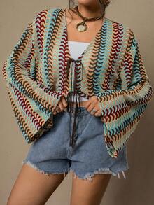 SHEIN LUNE 大码女式印花喇叭袖系带休闲衬衫,夏季女装,圣帕特里克节服装,复活节夏季服装,春季女装。度假女装,夏季度假优雅女式衬衫,派对上衣,情人节女装,春季女装,波西米亚风和服,波西米亚风上衣,波西米亚风夏季上衣,波西米亚风衬衫。 - 紫色 - 查看 2