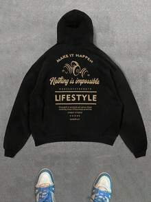 Sport MetroGents Men's Letter & Skull Print Hooded Long Sleeve Sweatshirt Gym Sweatshirt Gym Sweater Gym Tops Gym Hoodie Gym Wears