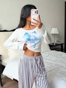 ZzzCrew Women Floral & Striped Long Sleeve Pajama Set - Multicolor - View 6