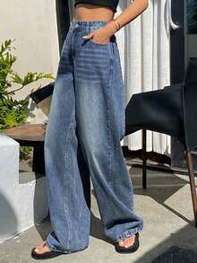 DAZY 女士休闲破洞牛仔裤，秋冬季 Y2K 款式 - 藍色 - 查看 5