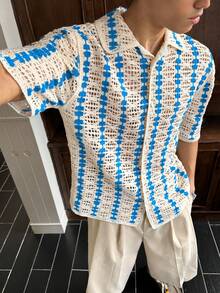 SWAVVY Men's Fashionable Casual Hollow Button Knit Sweater, Summer - White - View 4