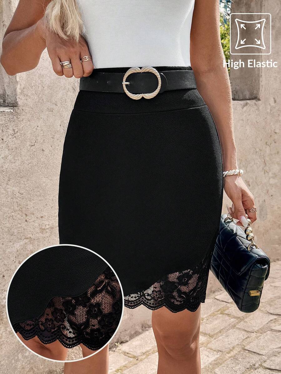 Editum 女士新款时尚高端优雅蕾丝拼接中长裙，适合日常、通勤、户外活动等场合，冬季女装