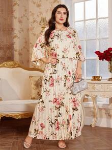 Reflora Đầm xếp ly in hoa thanh lịch cỡ lớn dành cho tiệc tùng - Nhiều màu - Xem 5