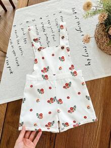 Babygirl Cute Versatile Casual Apricot Ditsy Floral Romper - White - View 5