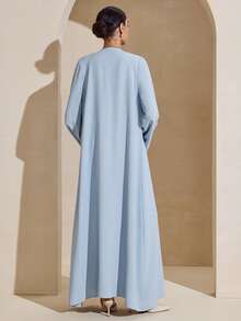 Yasmyna Casual Loose Butterfly Decor Long Sleeve Women Arabic Abaya - Blue - View 2