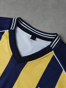 PAVTROS 男士时尚V领套头卫衣，运动条纹卫衣，撞色设计，适合运动、休闲、时尚、球衣、足球风格、健身、户外休闲、街头运动，也是送给男友或节日礼物的理想之选。 - 藏蓝色 - 查看 7