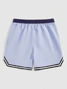 ROMWE MEN Prep Men's Striped Drawstring Waist Pocket Casual Loose Shorts - Mauve Purple - View 2