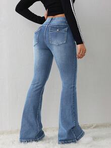 SHEIN Tall Quần jeans nữ dáng ôm, co giãn, ống loe. - Rửa nhẹ - Xem 6