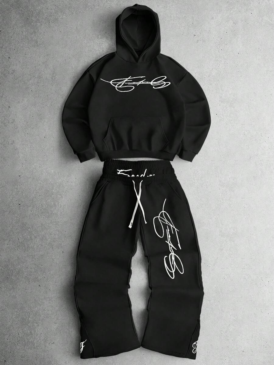 PAVTROS Bộ đồ nam 2 trong 1 gồm áo hoodie và quần, kiểu dáng đường phố thời thượng, có hai cạp quần, khóa kéo ở gấu quần, thêu chữ Freedom, thích hợp cho các lễ hội âm nhạc ngoài trời, câu lạc bộ đêm, quà tặng cho bạn trai/chồng, quà kỷ niệm, màu xám nhạt. - màu đen - Xem 1
