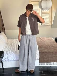 SWAVVY 男士格子短袖单排扣休闲通勤衬衫 - 棕色 - 查看 4