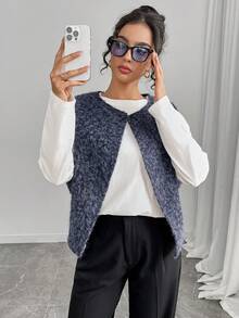 Almamuse Femmes grande taille Gilet sans manches minimaliste de couleur unie - Bleu azur - Voir 1