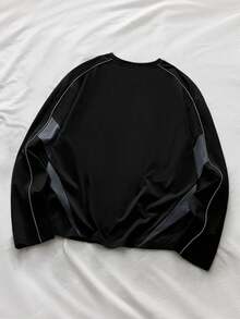 AXEPEAK 男士休闲印花圆领长袖T恤 - 黑色 - 查看 3