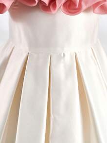 Vestido corto de manga corta de organza con patchwork elegante y lindo, para bebé niña - Blanco - Ver 6