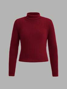 SHEIN Set 4 buc. tricouri cu guler înalt, tricotate cu nervuri, casual, cu mânecă lungă, pentru fete preadolescente