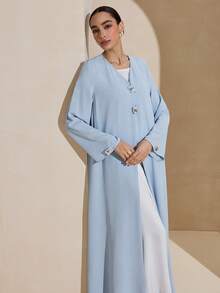 Yasmyna Casual Loose Butterfly Decor Long Sleeve Women Arabic Abaya - Blue - View 5