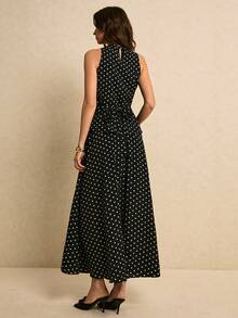 Poéselle 女士波点印花不对称下摆无袖上衣和迷你裙优雅两件套 - 黑與白 - 查看 2