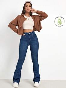 EMERY ROSE Jeans de campana casuales y versátiles con bolsillos y botones para mujer de talla grande
