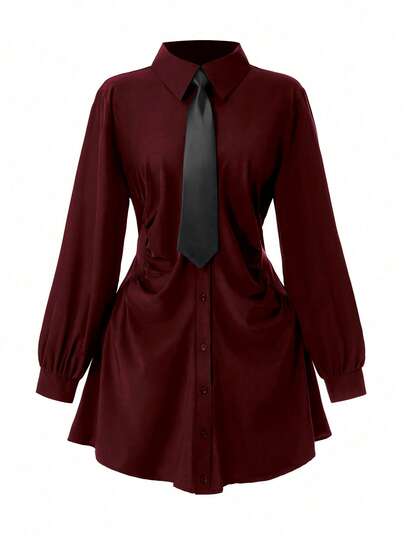 Rometta Vestido camisero con pliegues en la cintura para tallas grandes