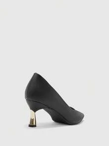 Sleekvia 女士时尚白色漆皮PU尖头套脚鞋，简约设计，适合晚宴、通勤、派对等场合，白色低跟办公工作鞋 - 黑與白 - 查看 8