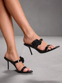 CUCCOO SZL Women's 3D Floral Decor Fashion Daily Wear High Heel Sandals Spring Shoes - Black - View 5