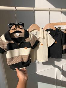 SHEIN 6pcs/Set Unisex Baby Boy/Girl Cute Striped & Solid Color Polo Collar Short Sleeve Shirt And Shorts Set, Spring/Summer Baby Boy Clothes, Outfits - Multicolor - View 4