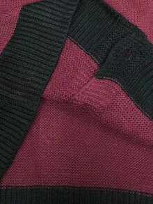 GlowEve Áo len nữ dệt kim phối màu tương phản, kiểu dáng thường ngày, thời trang, thích hợp cho mùa đông. - Màu Đỏ Sâu - Xem 4