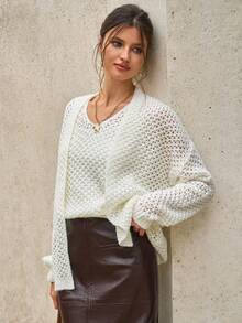 Cévolie 两件套马海毛镂空开衫套装，系带宽松针织背心和开衫，春秋季