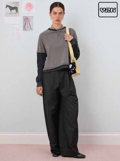 COUREZ 주름 앞면 맞춤형 PVL 바지 /Y2K 외출 귀여운 봄 우아한 오피스