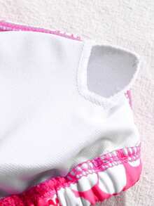 SHEIN Tween Girls' Summer Beach Vacation Cheerful Floral Print Peach Pink Camisole Bikini - Hot Pink - View 6