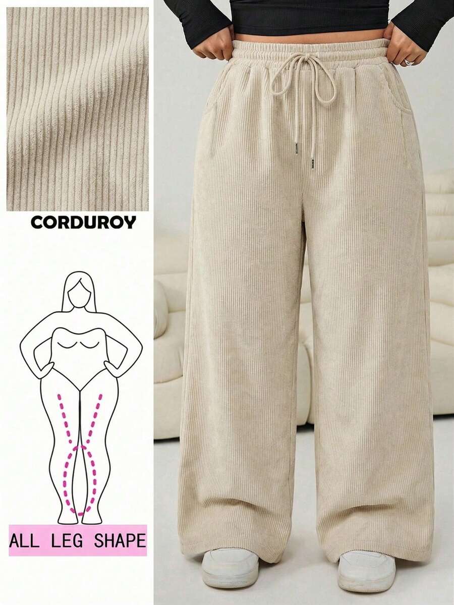 Solflare 大码女式休闲宽松纯色抽绳裤