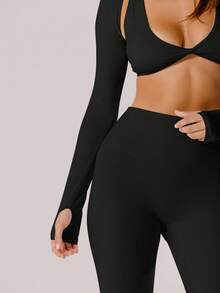 Aralina Leisurewear Crop Long Sleeve Activewear Shrug With Thumb Hole Detail And Bag