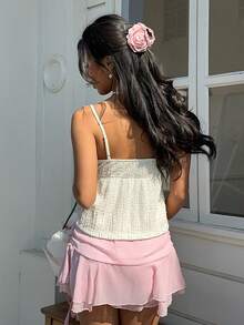 MainGRL Vacation Casual Yellow Knit Tuxtured Camisole For Women,Valentine's Day - Beige - View 2