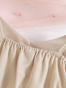 SHEIN Elladie kids Set de 2 piezas con top de tirantes con lazo y pantalones de traje para niñas, adecuado para uso diario y vacaciones, verano - Albaricoque - Ver 4