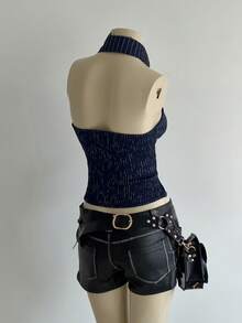 EgrlEra 女士无袖条纹吊带系带蝴蝶结上衣，蓝白相间，色彩缤纷，适合春、夏、秋季穿着。 - 彩色 - 查看 2