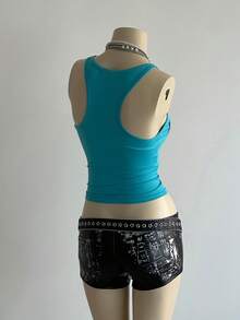 SHEIN DivaQ 女式街头亚文化字母朋克印花背心 - 藍色 - 查看 2