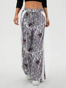 SHEIN LUNE Women's Casual Girlisim Loose Fit Maple Leaf Print Pocket Palazzo Pants, Autumn Golf Pastal - Multicolor - View 5