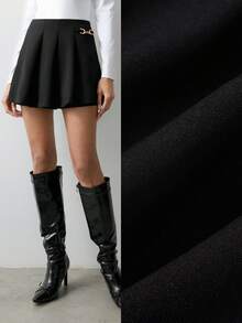 Maija Women's Fashion Solid Color Pleated Ruffle Hem Loose Shorts - Black - View 8