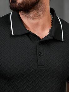 EGENSIO Black Textured Short Sleeve Casual Summer Versatile Polo Shirt - Black - View 3