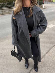 Jeta Ari 1pc Women Loose Solid Regular Overcoat Women Jacket,Fall Women Clothes - Brown - View 3