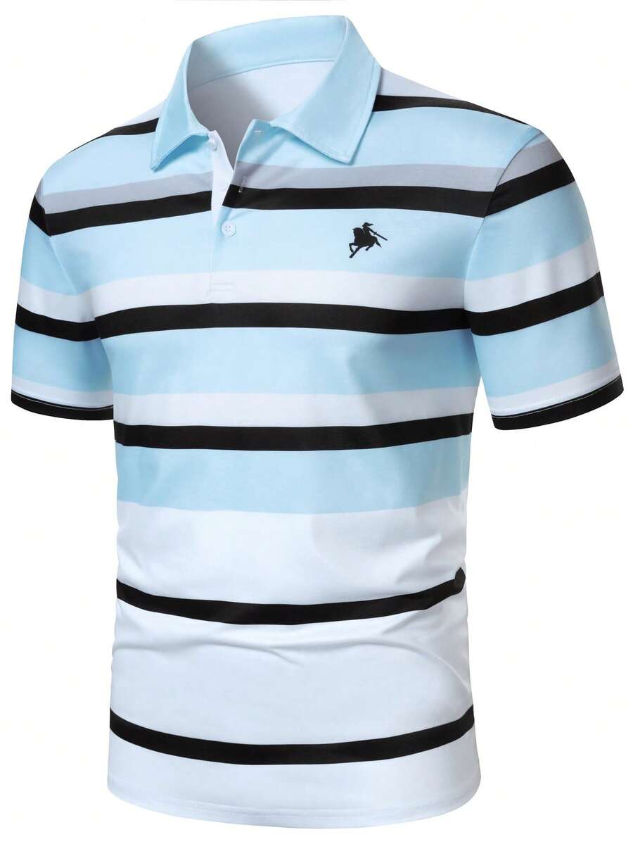 Manfinity Bizformal Áo Polo nam tay ngắn kẻ sọc xanh đen trắng, áo polo nam kẻ sọc, áo polo golf nam, áo polo nam kẻ sọc, áo polo nam thường ngày. - Nhiều màu - Xem 1