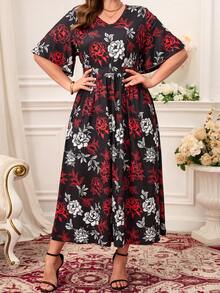 Miaspire Đầm dự tiệc cỡ lớn thanh lịch in hoa - Nhiều màu - Xem 6